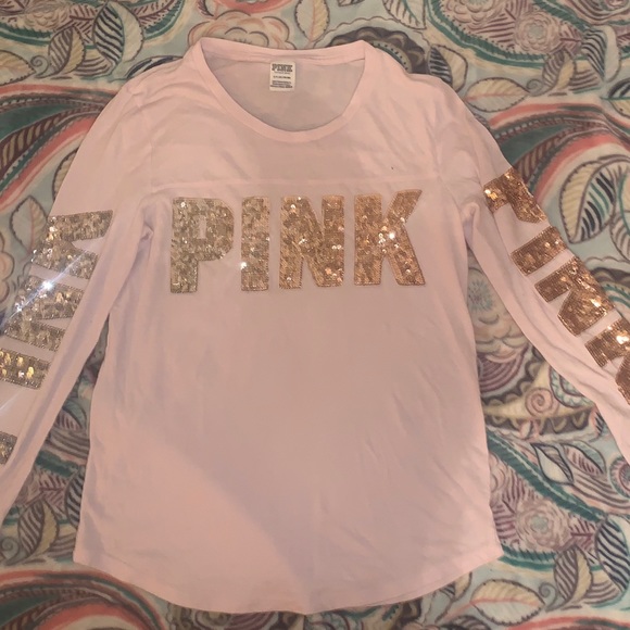 PINK Victoria's Secret Tops - victoria’s secret pink long sleeve sequin tee